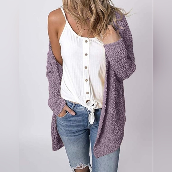 Merokeety | Taro Long Sleeve Popcorn Teddy Fuzzy Cardigan Sweater | Small - Picture 12 of 13